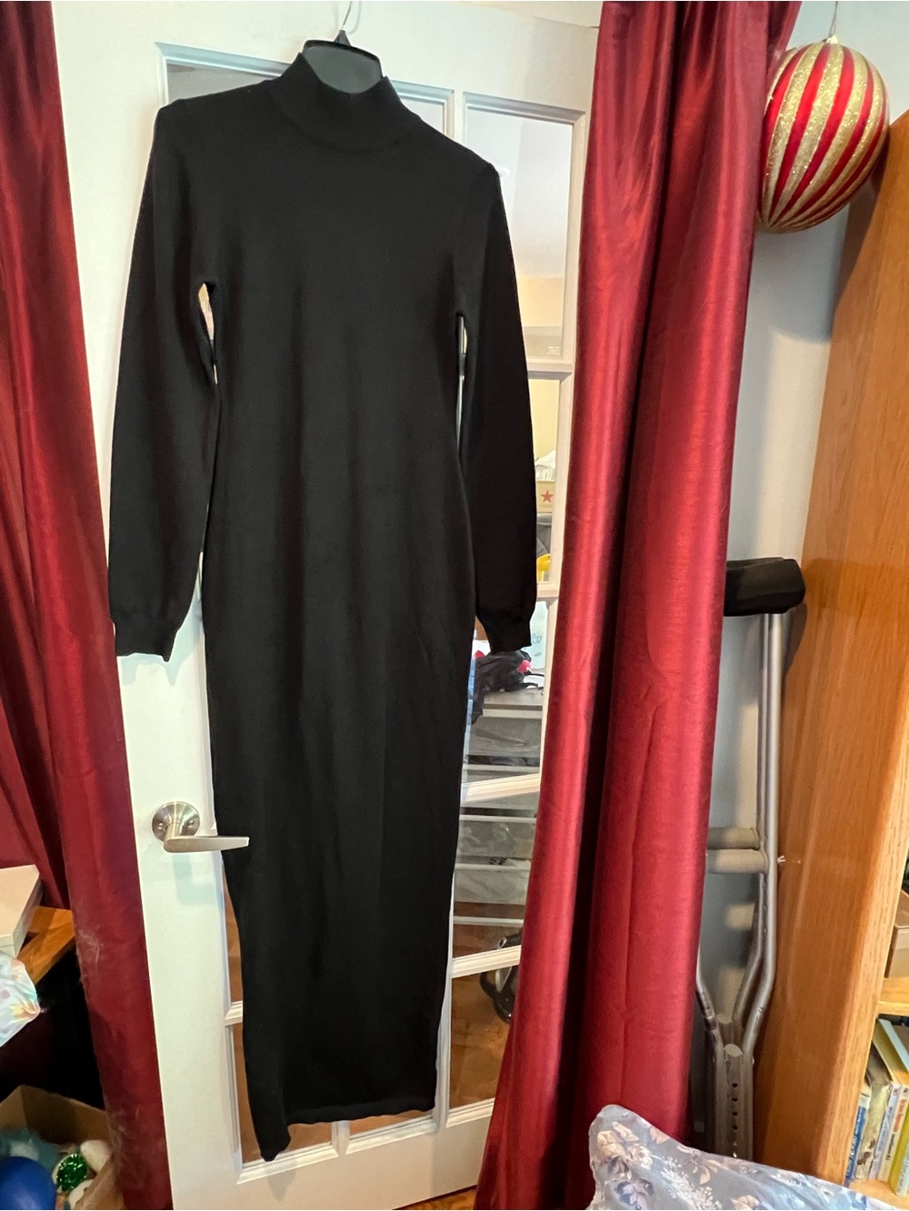 Women's Black Turtleneck Maxi Dress - Long Sleeve Knit